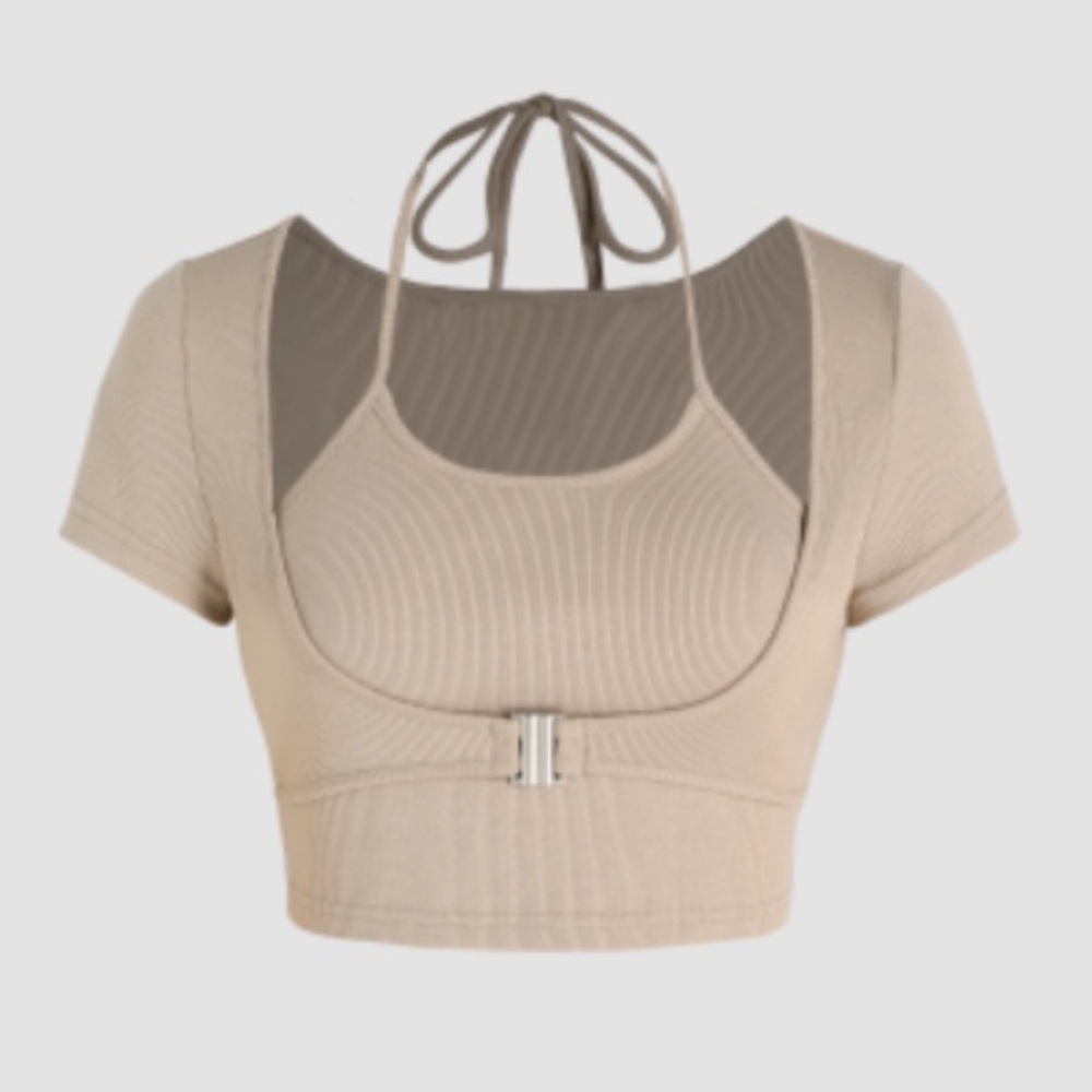 NWT CIDER Solid Rib Buckle Halter Top